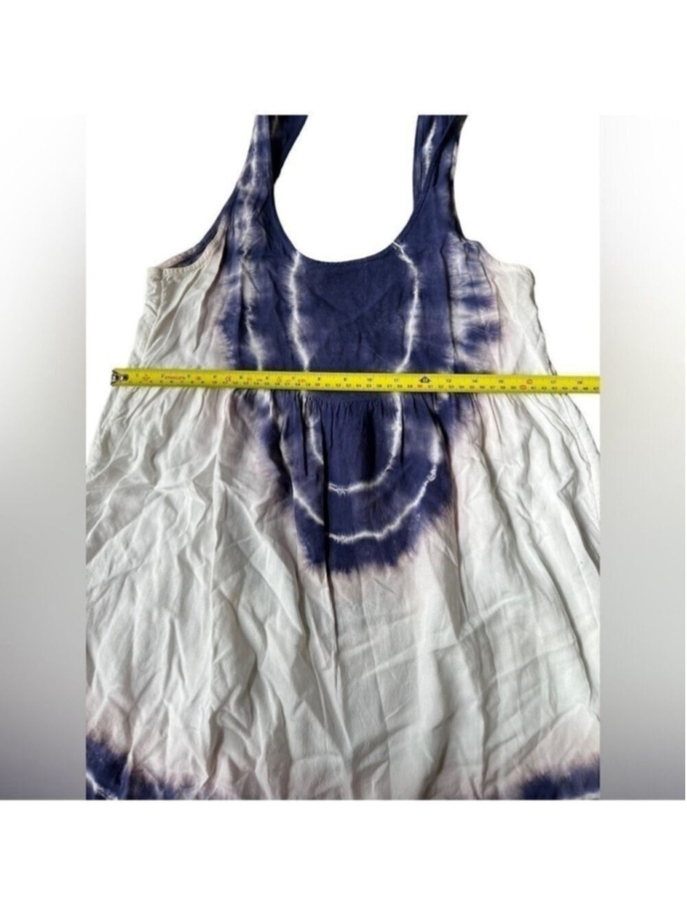 Roxy Blue White Tie Dye High Low Tank Dress Boho Beach Cover Up - Picture 11 of 12